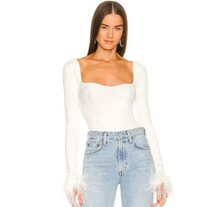 *SOLD* LOVERS + FRIENDS Kinsley Feather Trim Top in Ivory from Revolve